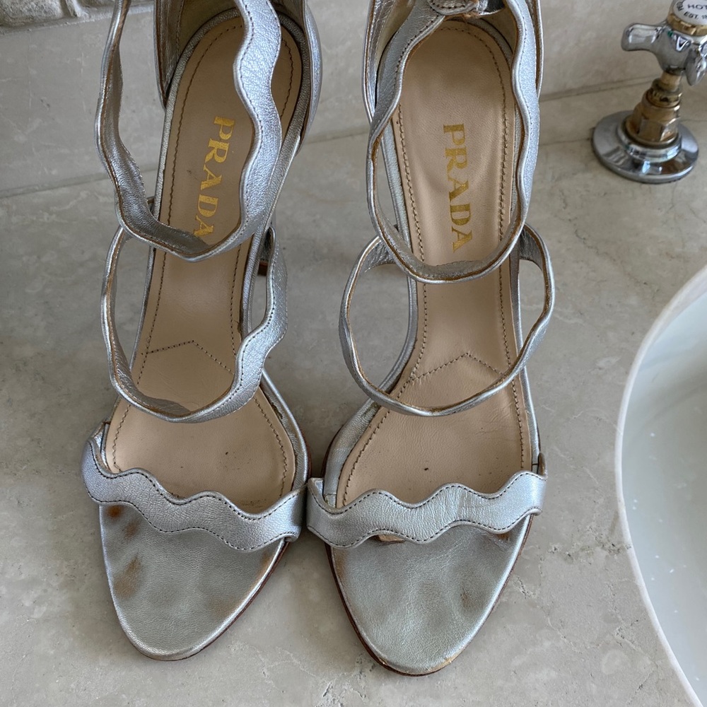 PRADA silver high heel sandals size 37